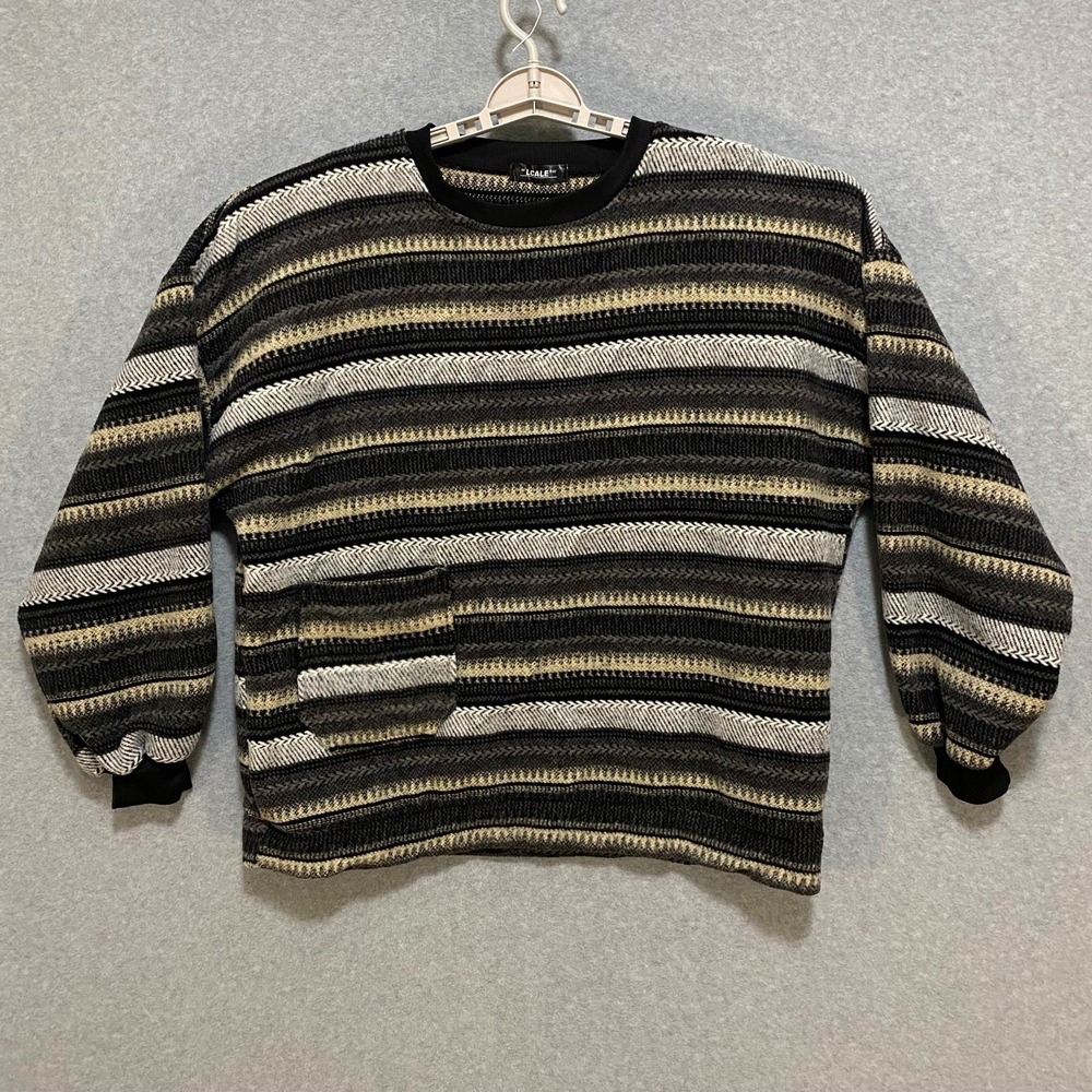 LCALE Vintage Adult XL Multicolor‎ Striped Textured Pullover Casual Knit Sweater